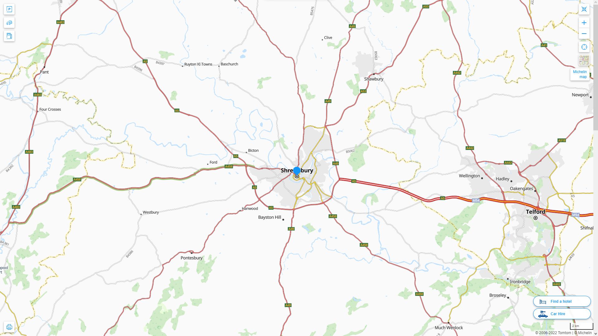 Shrewsbury Royaume Uni Autoroute et carte routiere